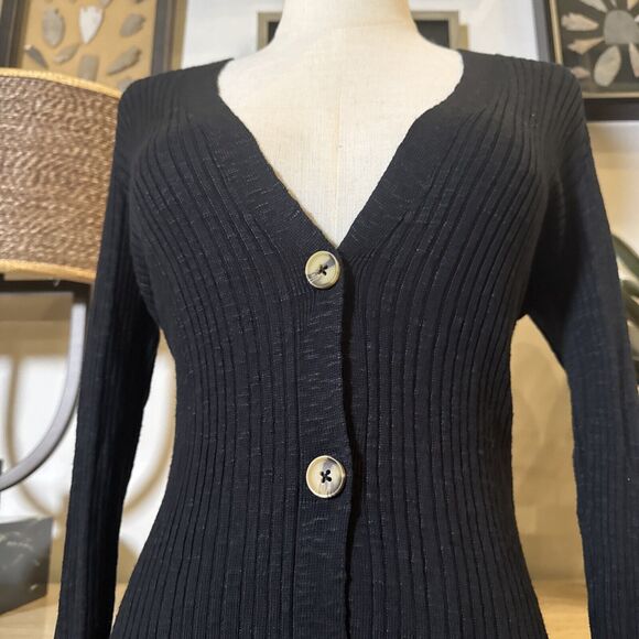 New Free People Date Night Long Sweater Dress Size Small Black Ribbed Buttons - Picture 8 of 13